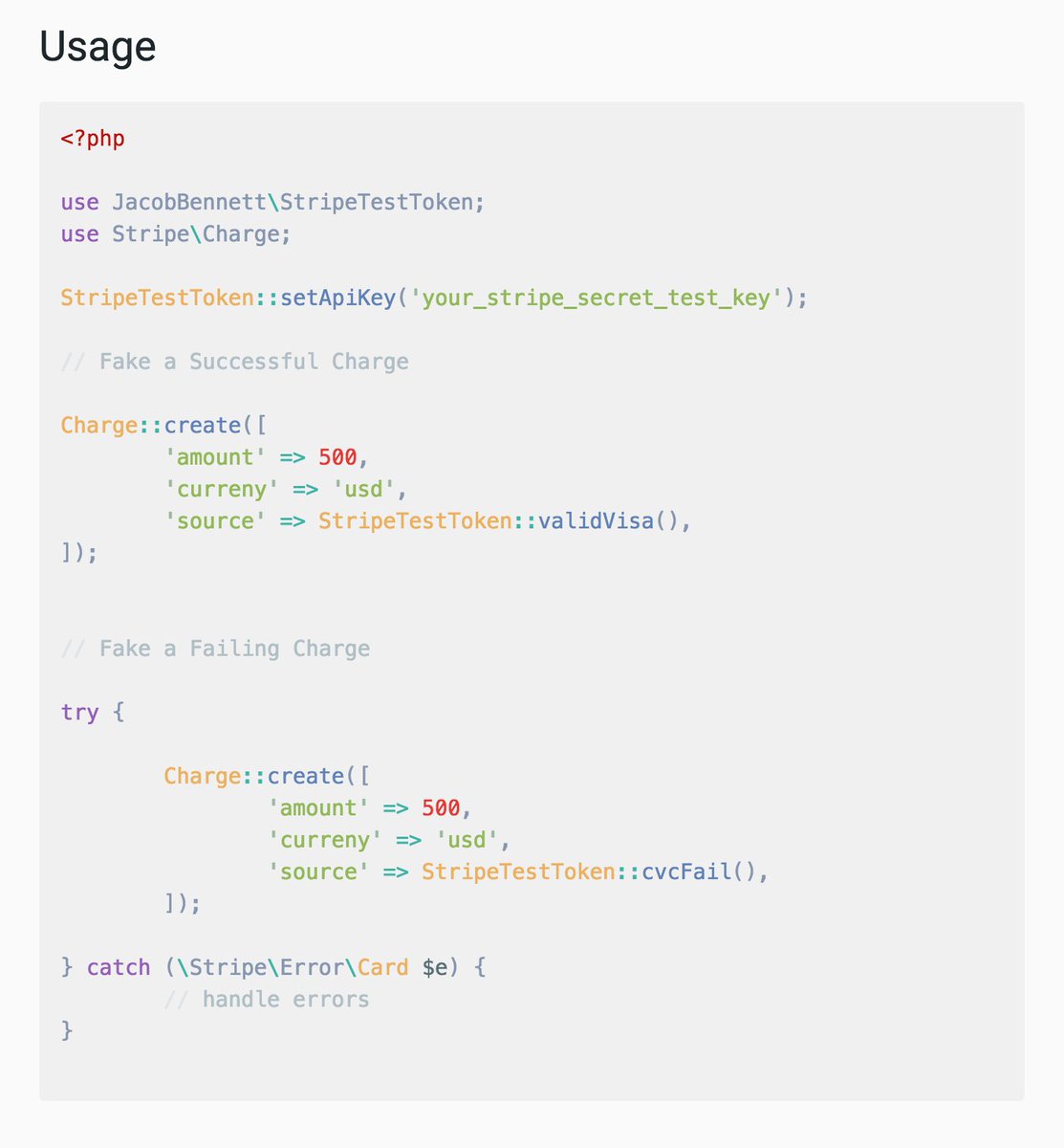 JacobBennett's tweet photo. Small PHP package I created that generates Stripe Test Tokens using plain english. 🎁

https://t.co/pLN3MheWn9 https://t.co/uLSEvc385P