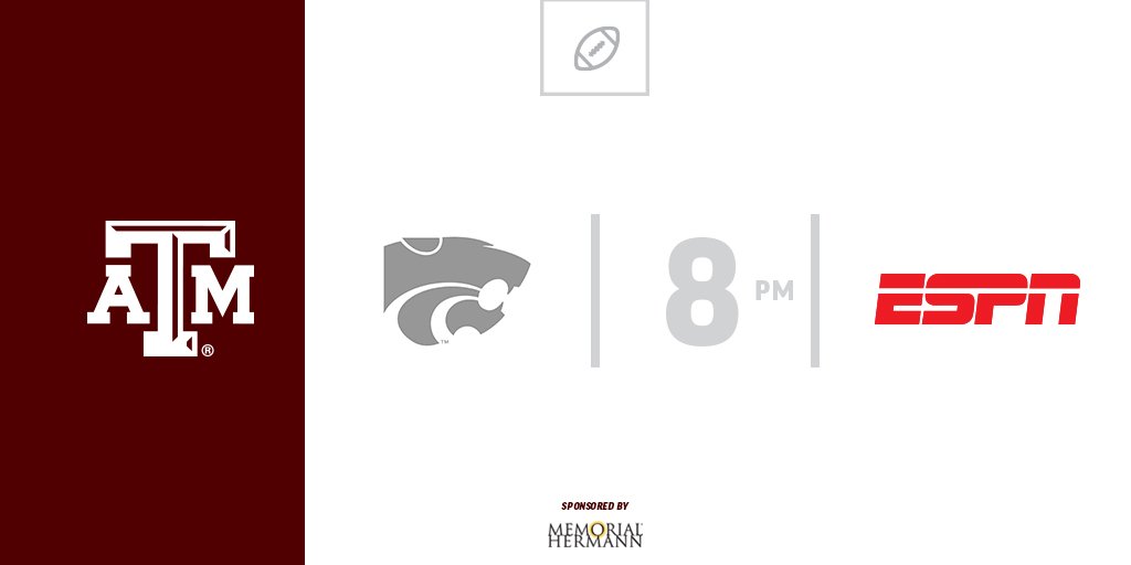 AggieFootball's tweet photo. It's #GameDay, pres. by @memorialhermann 
🏈 vs Kansas State
🕗 8pm
📍 @TexasBowl
#12thMan #TAMUvsKSU https://t.co/LBzvYXMvaT