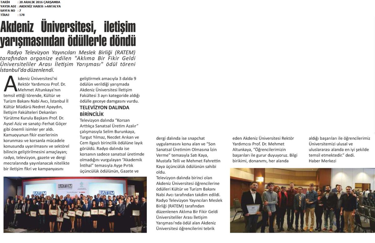 Akdeniz Üniversitesi 3 Ödül İle Döndü