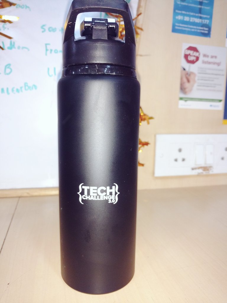 Sarangbrahme's tweet image. Got a #techchallenge3 sipper as a gift for winning quiz. Thank you @CapgeminiIndia #lifeatcapgemini