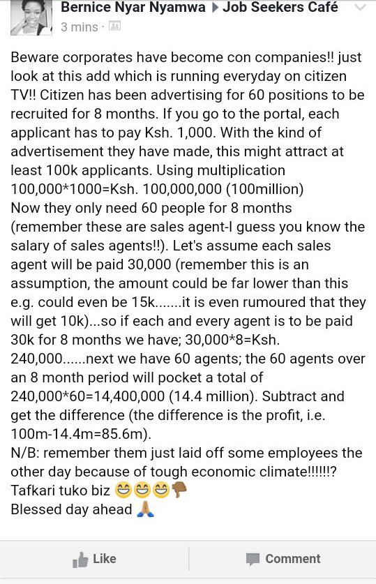 Labansimiyu's tweet photo. kenyans we need to rise above such #RMSJobScam https://t.co/jLIiqc4Q5O