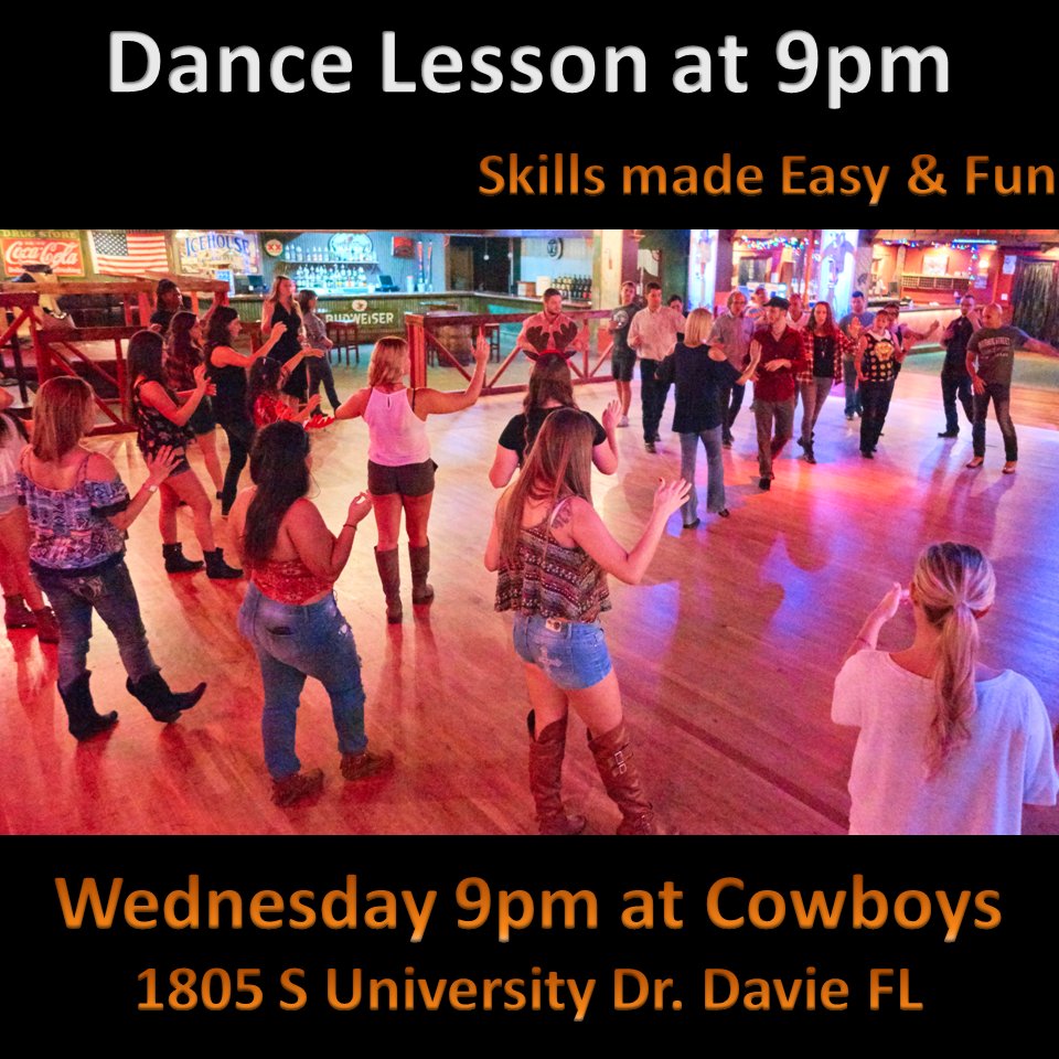 NewBallroom's tweet photo. Tonight at 9:00pm - Dance and Lesson at Cowboys: 1805 S University Dr, Davie FL. No partner required. West Coast Swing and Two-Step https://t.co/SOvezPx3dY