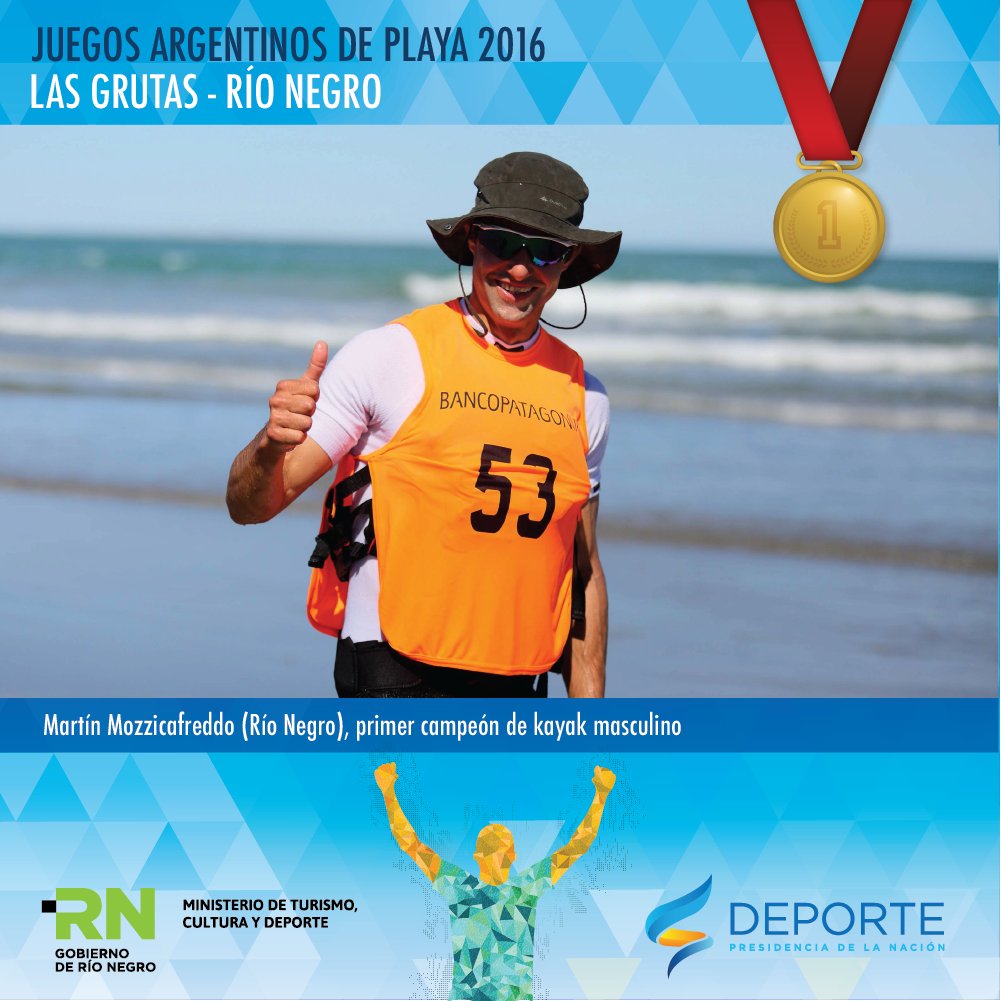 #JuegosPlaya2016 El kayak fue rionegrino: Martín Mozzicafreddo y Cecilia Collueque no dejaron dudas en Las Grutas