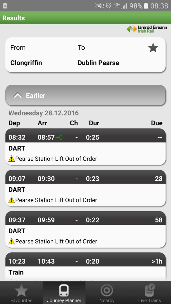 LinasZemaitis's tweet photo. @IrishRail Where's 8:32 DART from Clongriffin to Pearse? Saturday timetable? But your app is showing wrong times! You are an absolute joke! https://t.co/4Cv4Dp5Xyp