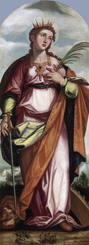Pacheco , Francisco (испанская школа, 1564-1644) — Святая Каталина, 1608, 103,5 см x 43,5 см, дерево, масло #spanish