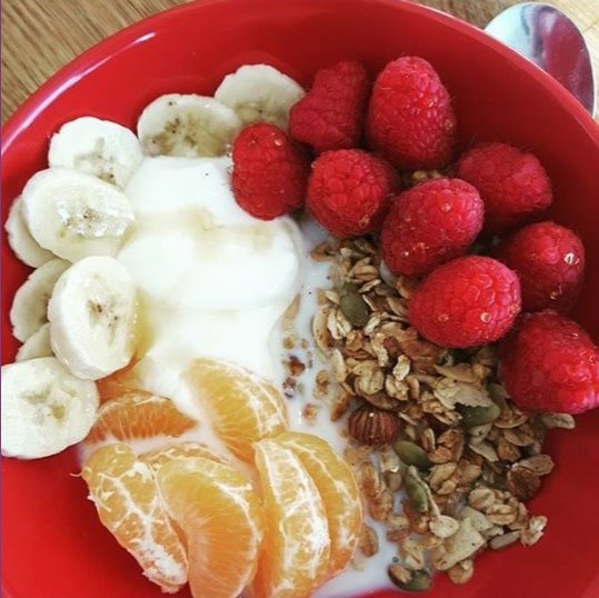 Simply delicious #breakfast today - #raspberries, #banana #satsuma #fatfree #fromagefrais &amp; #troogranola of course! troogranola.com