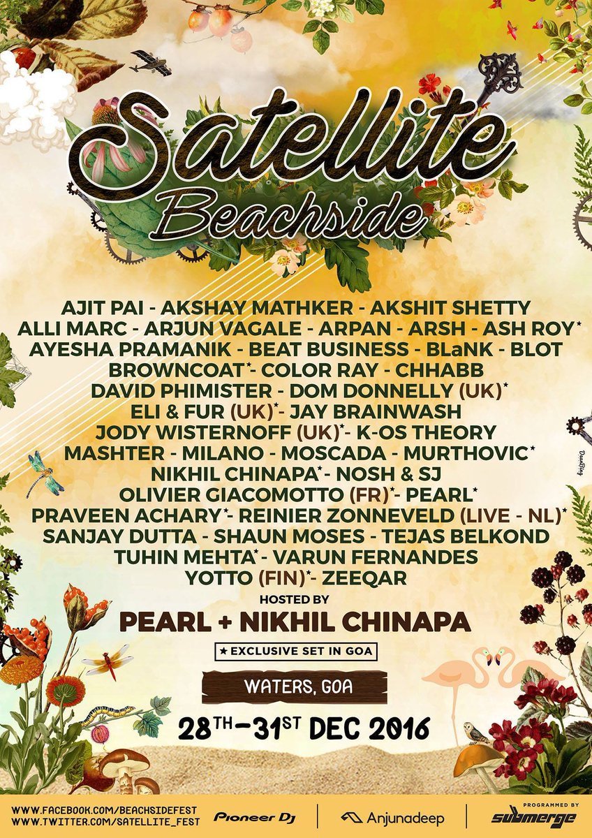 <a href="/Satellite_Fest/">Satellite Festival</a> kicks off #today at <a href="/WatersGoa/">Waters Resort Goa</a> till 30th &amp; <a href="/SunsetAshramGoa/">Sunset Ashram Goa</a> on 31st w/<a href="/Ra_ulChhabb/">Rahul Chhabria</a> joining a great lineup of artists!
#GetIN