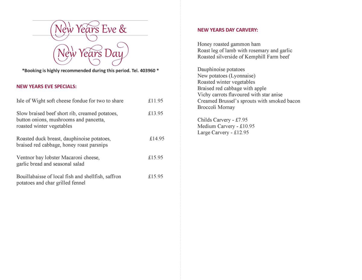 New Years Eve and New Years Day - Booking strongly advised 🍾🎉