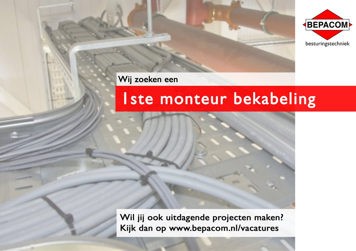 Wil jij ook uitdagende projecten maken als 1ste monteur bekabeling in de meet- en regeltechniek en industrie? bepacom.nl/vacatures/3/1s…