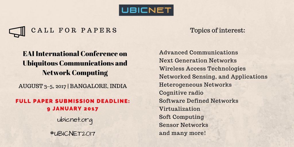 EAI_Social's tweet photo. Take a chance to submit your paper to #UBICNET2017! Only 2 weeks left! Know more about the conference here: https://t.co/CGelZLlMFn https://t.co/smt21biDdx