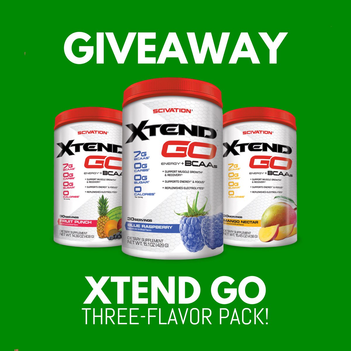 drinkxtend's tweet photo. Ready to win some #XTENDGo? 1 winner will get a tub of EACH FLAVOR! Just RT and tag a buddy to enter! Ends 12/29. (U.S. only, please!) https://t.co/zu1skBFvhY