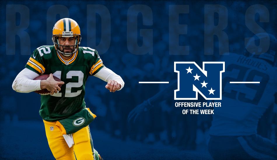 .<a href="/AaronRodgers12/">Aaron Rodgers</a> is the NFC Offensive Player of the Week after his 5-TD game vs. the Vikings! 

📰: pckrs.com/v6ug

#GoPackGo