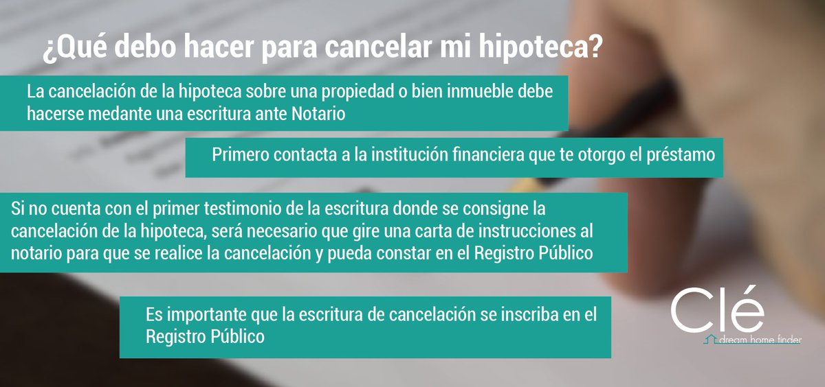 CleInmobiliaria's tweet photo. ¿Quieres cancelar tu hipoteca? Considera estos puntos importantes https://t.co/D1lHaj8FbW