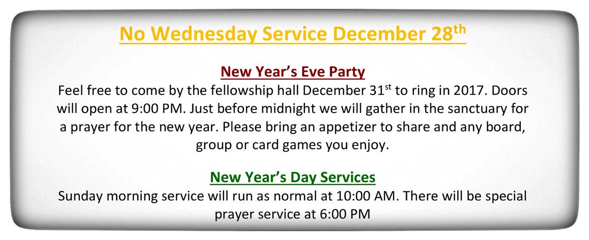 ECoGWV's tweet photo. New Year's Eve Party and New Year's Day Services at #ECoGWV https://t.co/Vqf5BFHxDE