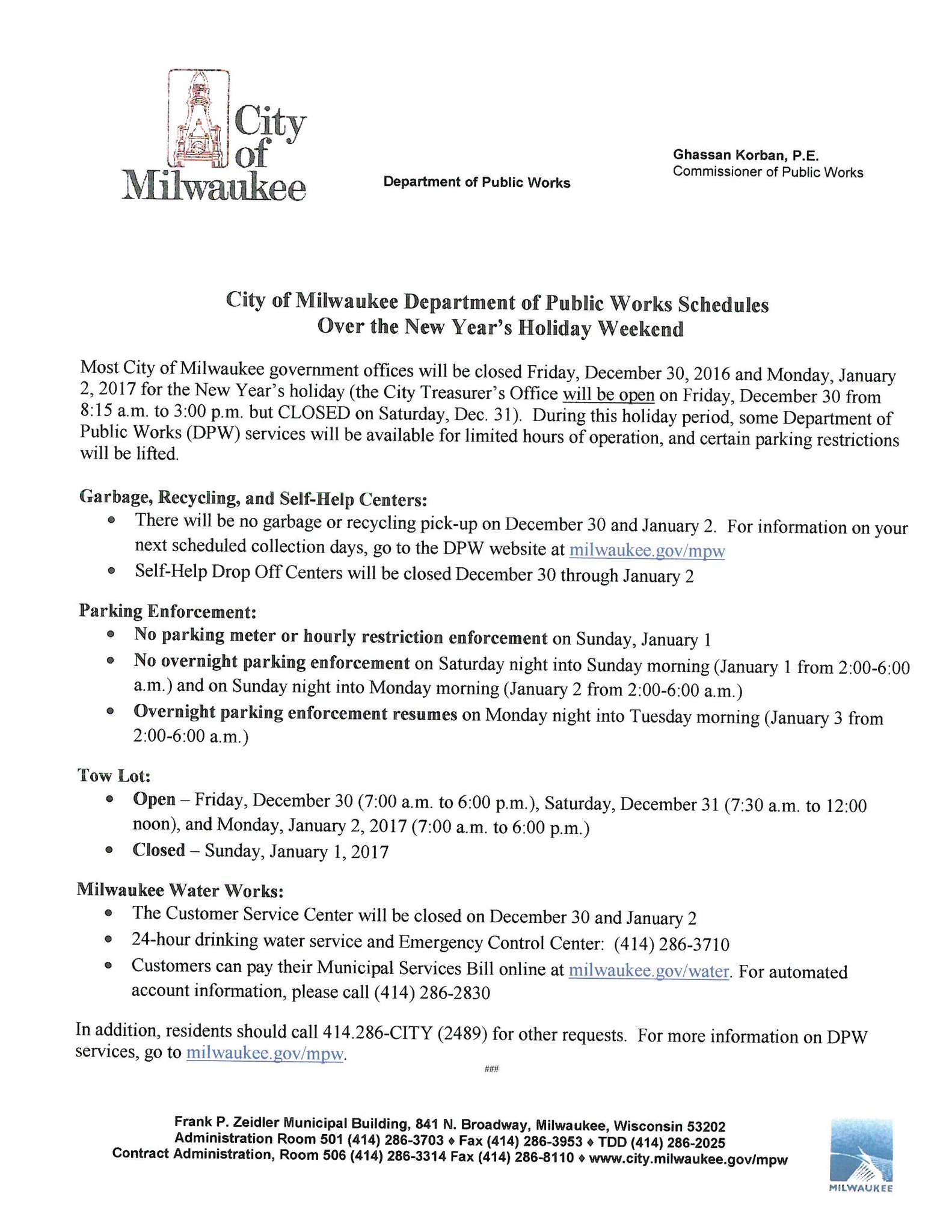 Milwaukee Dpw On Twitter City Of Mke Dpw Schedules Hours