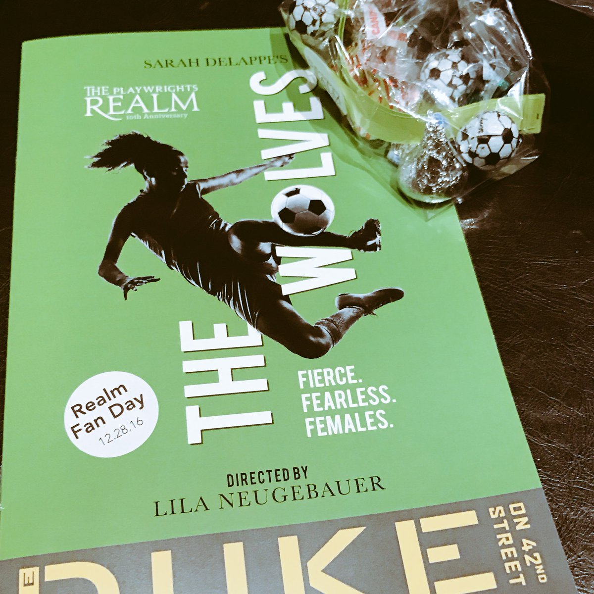 shoshanarf's tweet photo. So excited to catch #TheWolves before it ends this week. Yay @PattenLauren!! And it's #RealmFanDay so we got sports chocolate! https://t.co/McmqaAID0f