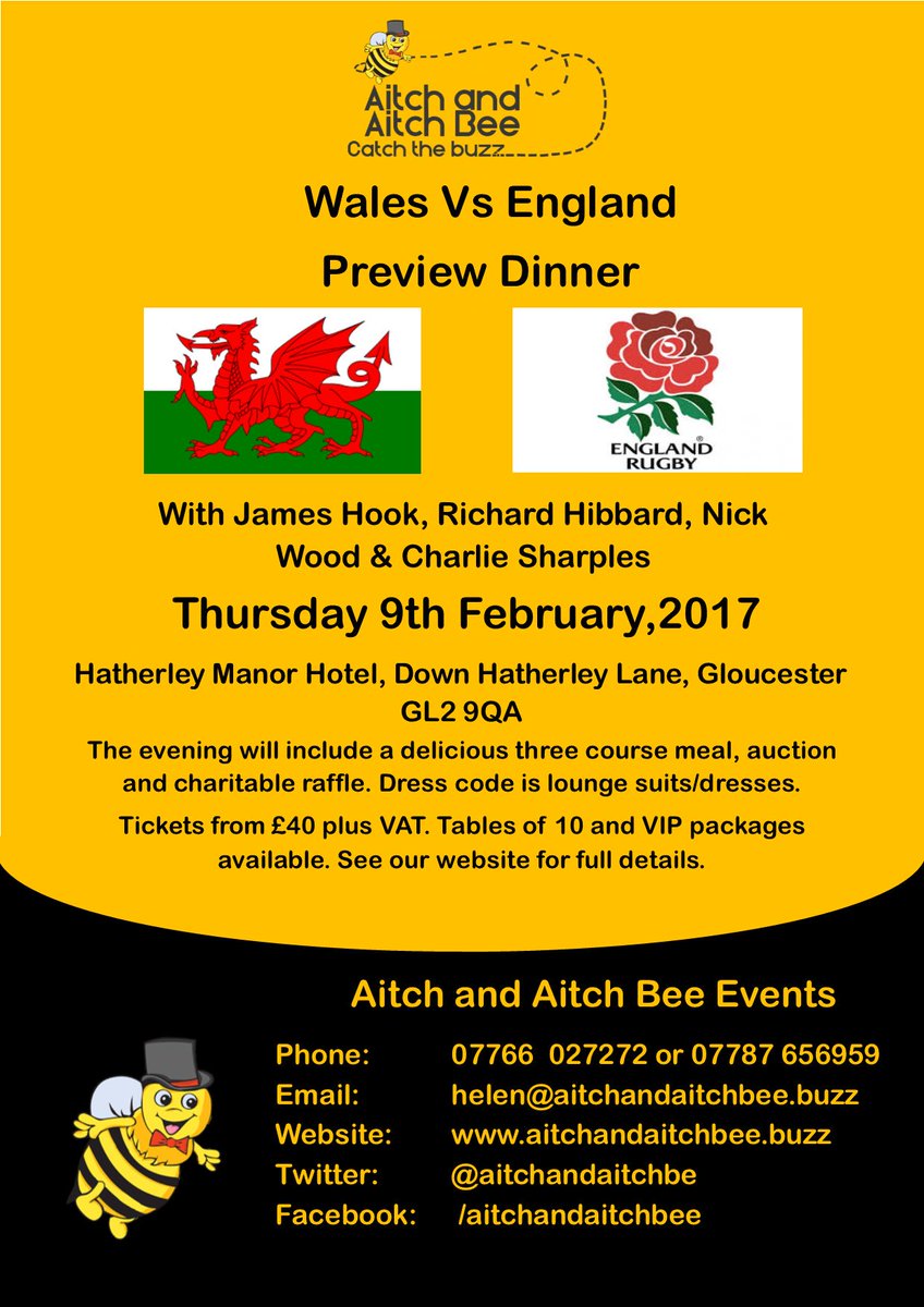 AitchandAitchBe's tweet photo. Join us #gloshour for a Wales V England Preview Dinner - Feb 9 @hatherley manor 
Tickets available now https://t.co/IMhPNPikXz