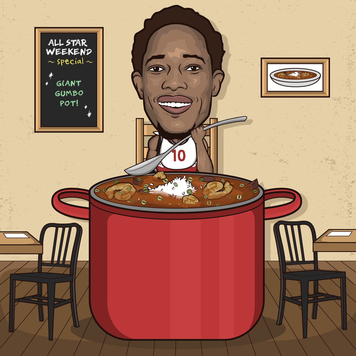 Raptors's tweet photo. It's not easy eating a giant pot of Gumbo but voting @DeMar_DeRozan to  the Big Easy is.

RT to cast your #NBAVote.

https://t.co/4QgFiFMKRa https://t.co/WQ0qQnlRcY