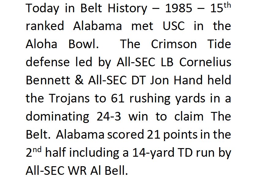 CollegeBelt's tweet photo. https://t.co/qkvflDO78t @AlabamaFTBL @USC_Athletics @realcbennett97 #JonHand #AlBell #TheBelt https://t.co/D3OBSQWiJx