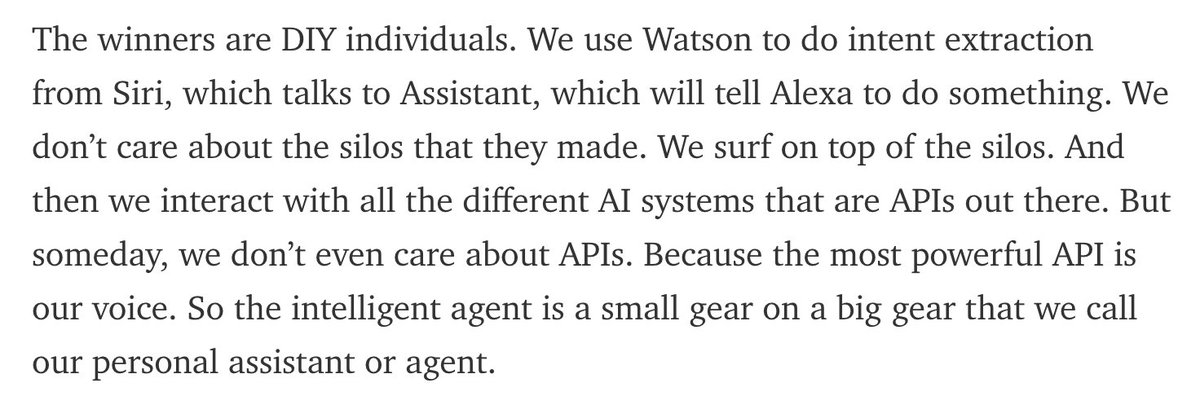 Quote about how different assistants will speak to each other, and we don't care about them as individual silos.