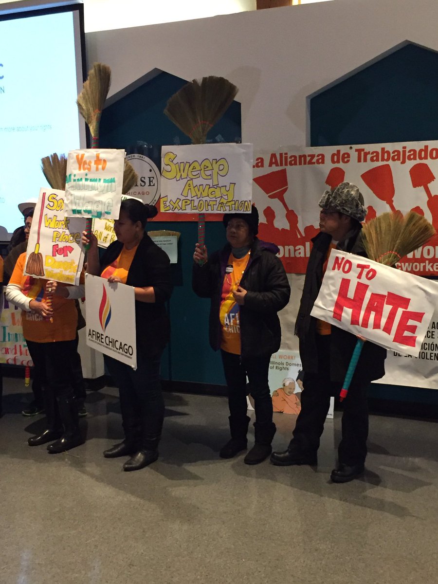 MarzenaZukowska's tweet photo. Chicago's workers say no to racism &amp; abuse! New law affirms that ALL domestic workers regardless of imm. status have rights. #DWDignityIL https://t.co/GfM81YzSY0