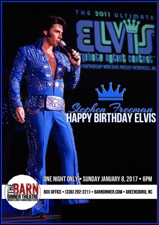BarnDinner's tweet photo. #StephenFreeman as #Elvis #Concert has been moved to Jan 22 due to #weather. #stage #theatre #dinnertheatre #NC https://t.co/GlVbEp5ZnH https://t.co/h2XLkiJgjx