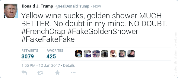 [USA] Vin jaune ou golden shower ? Dans un tweet explicite et acerbe, Donald Trump persiste et signe.