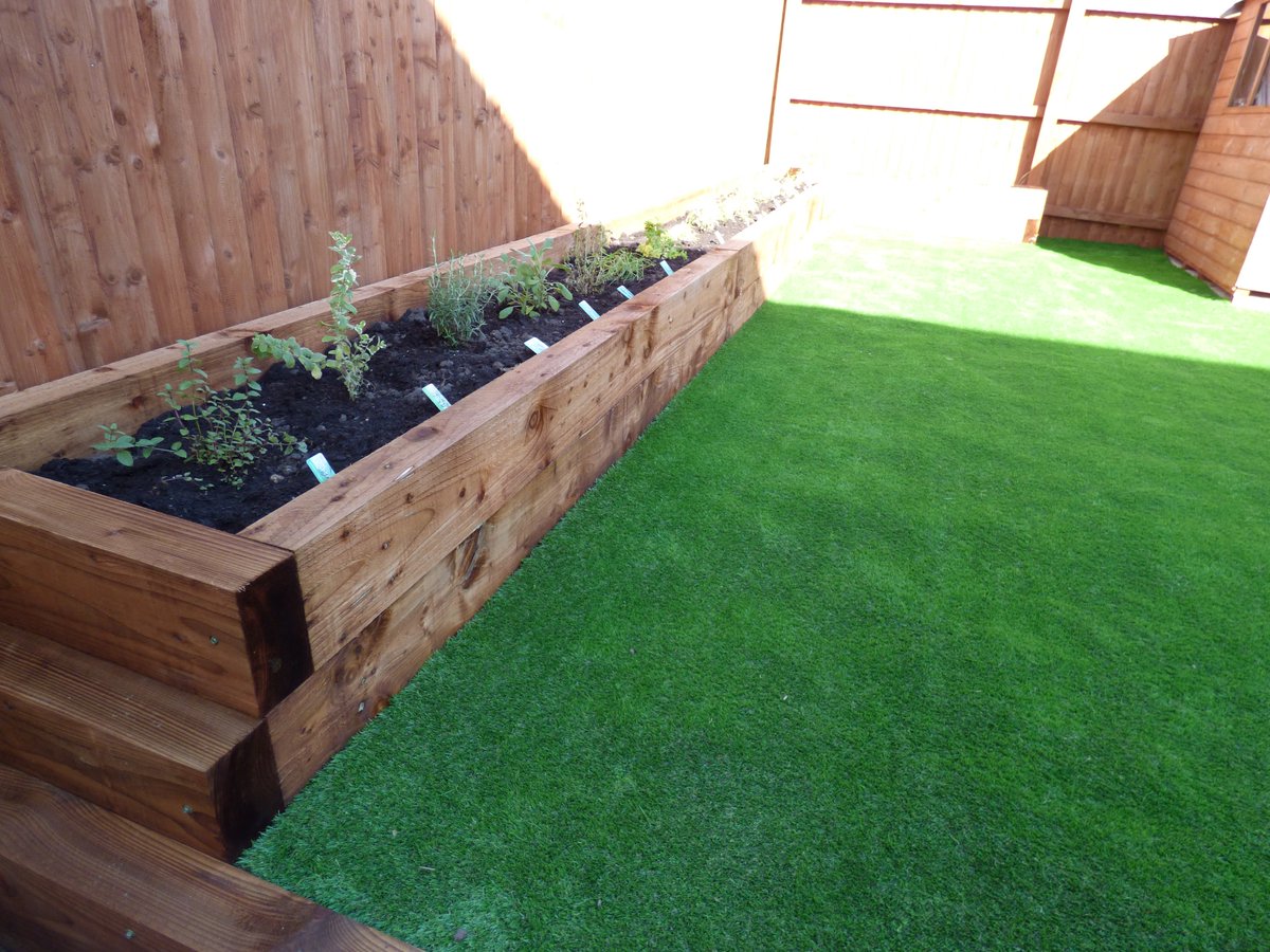 GardeningJandJ's tweet image. A herb garden in sleeper bedding boxes by #@GardeningJandJ #www.jandjgardening.com