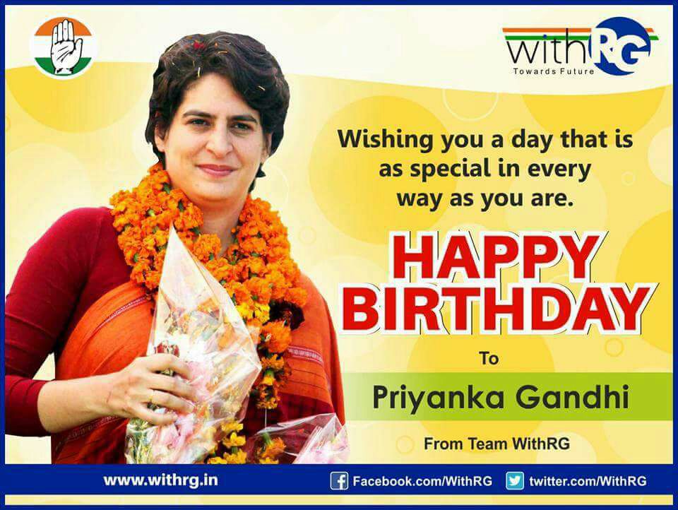 I wish our inspiring leader Mrs. Priyanka Gandhi ji a very Happy Birthday and wish her a successful journey ahead. 