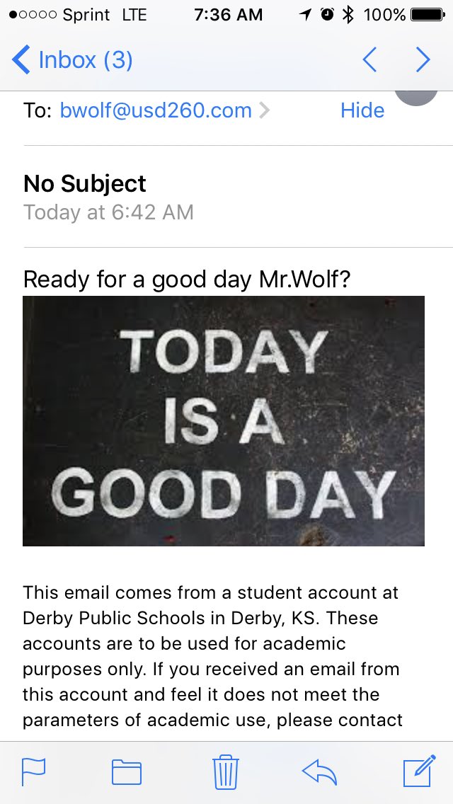 BrentWolf's tweet photo. I enjoyed getting an early-morning email from a student who is eager to learn. #jmforthewin https://t.co/v0CNt5phYX