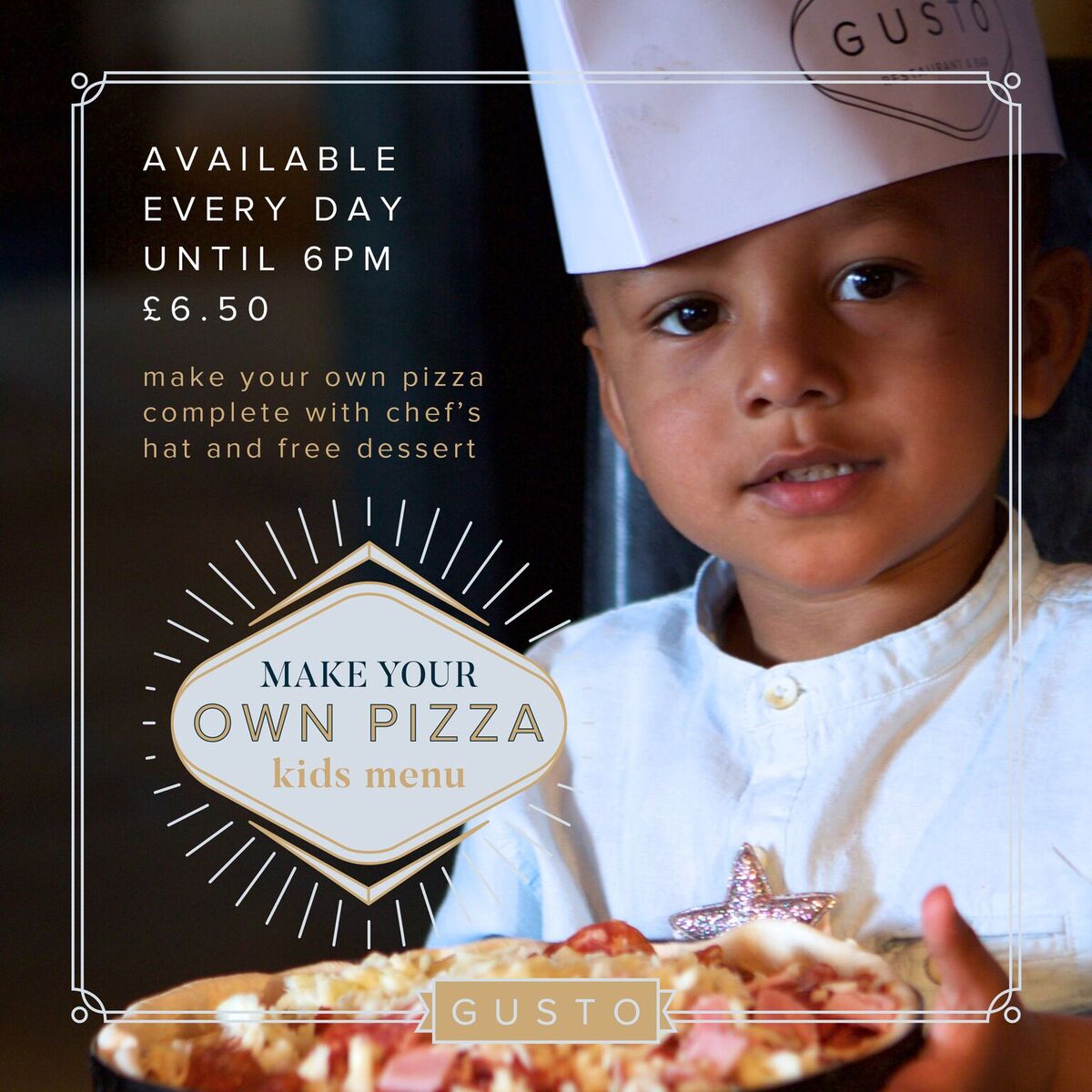 gustocheadle's tweet photo. Keep the kids entertained with our MAKE YOUR OWN PIZZA available daily until 6pm from our kids menu! To book your table call 0161 485 3028. https://t.co/Zt8gzXXQiv