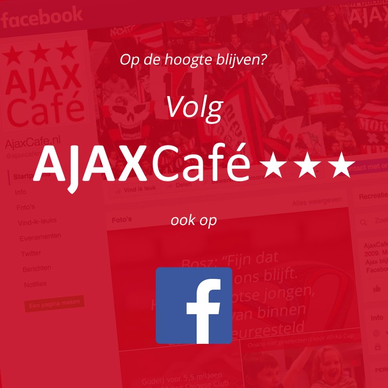 ajaxcafenl's tweet photo. Wil je niet alleen op Twitter op de hoogte blijven? Volg ons ook op Facebook! https://t.co/bvzMip0zT1 https://t.co/I8NM83SxNM