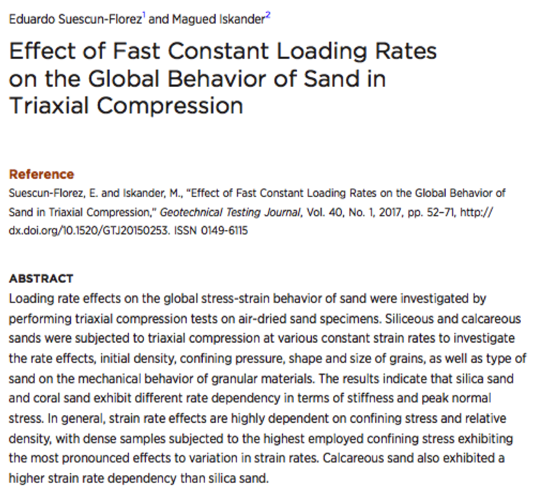 Effect of Fast Constant Loading Rates on the Global Behavior of Sand in Triaxial Compression - goo.gl/scholar/q0C945 #NYUMRSEC #ASTM Pub