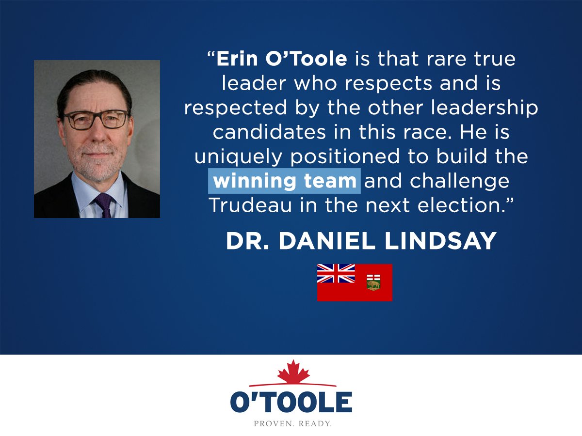 Honoured to have the support of my friend <a href="/DanielJLindsay/">Daniel J Lindsay</a>. #JoinTheMission at erinotoole.ca/support. #cpcldr #cdnpoli