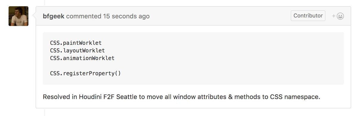 DasSurma's tweet image. #csswg will move all the Houdini APIs (Paint, Animation &amp;amp; Layout but also Custom Properties &amp;amp; Values etc) to the new `window.CSS` namespace