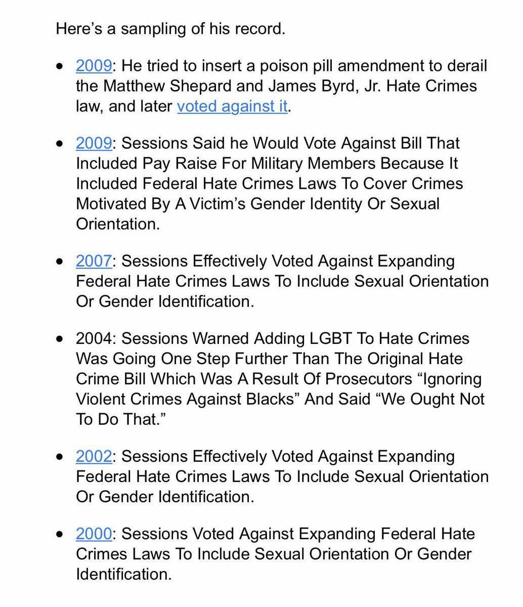 ChadHGriffin's tweet image. Sessions didn&apos;t just vote against hate crime law, he led the opposition. We&apos;re to believe he&apos;ll uphold as AG? hrc.org/blog/hrc-respo…