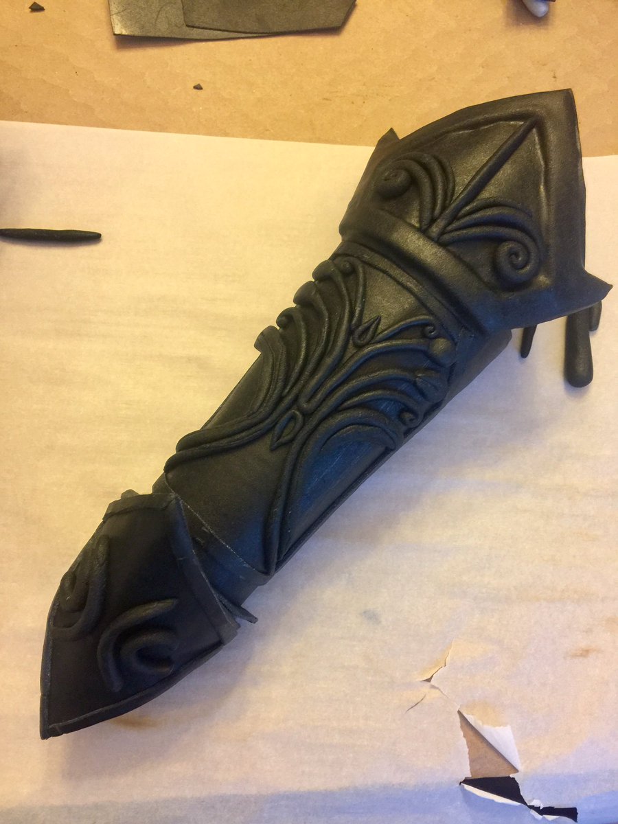 Bracer progress - I'm really liking these! #Worbla #blackWorbla #worblaarmor #cosplay #tkdgrl