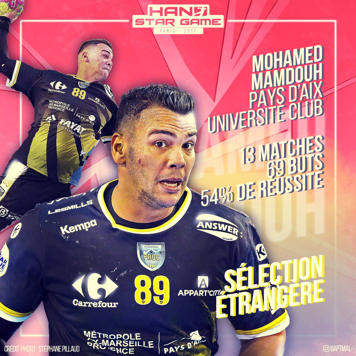 handstargame's tweet photo. #HandStatsGame J-22 : @m_mamdouh89 du @pauchandball en @LidlStarligue
#SélectionEtrangère #HSG2017 https://t.co/vwPHoiqIe7