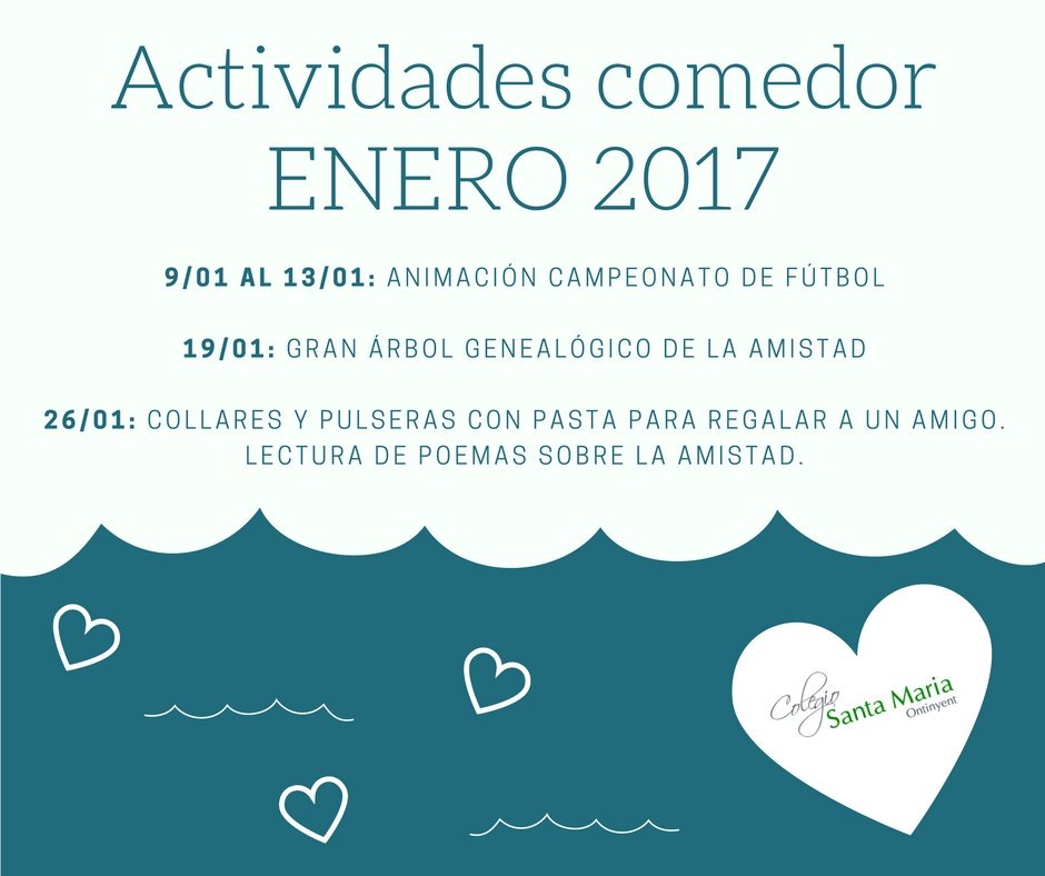 StaMariaOnti's tweet photo. Ahí van les activitats del #menjador per a aquest mes de gener!! #Ontinyent https://t.co/SJzT9Vl0Uf