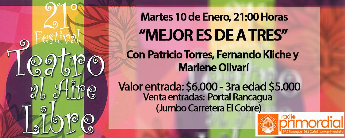 ¿Entradas para #TeatroAireLibre? Llame ahora al 72 2241033 o 72 2241100 y participe!!! 97.9 #Rancagua