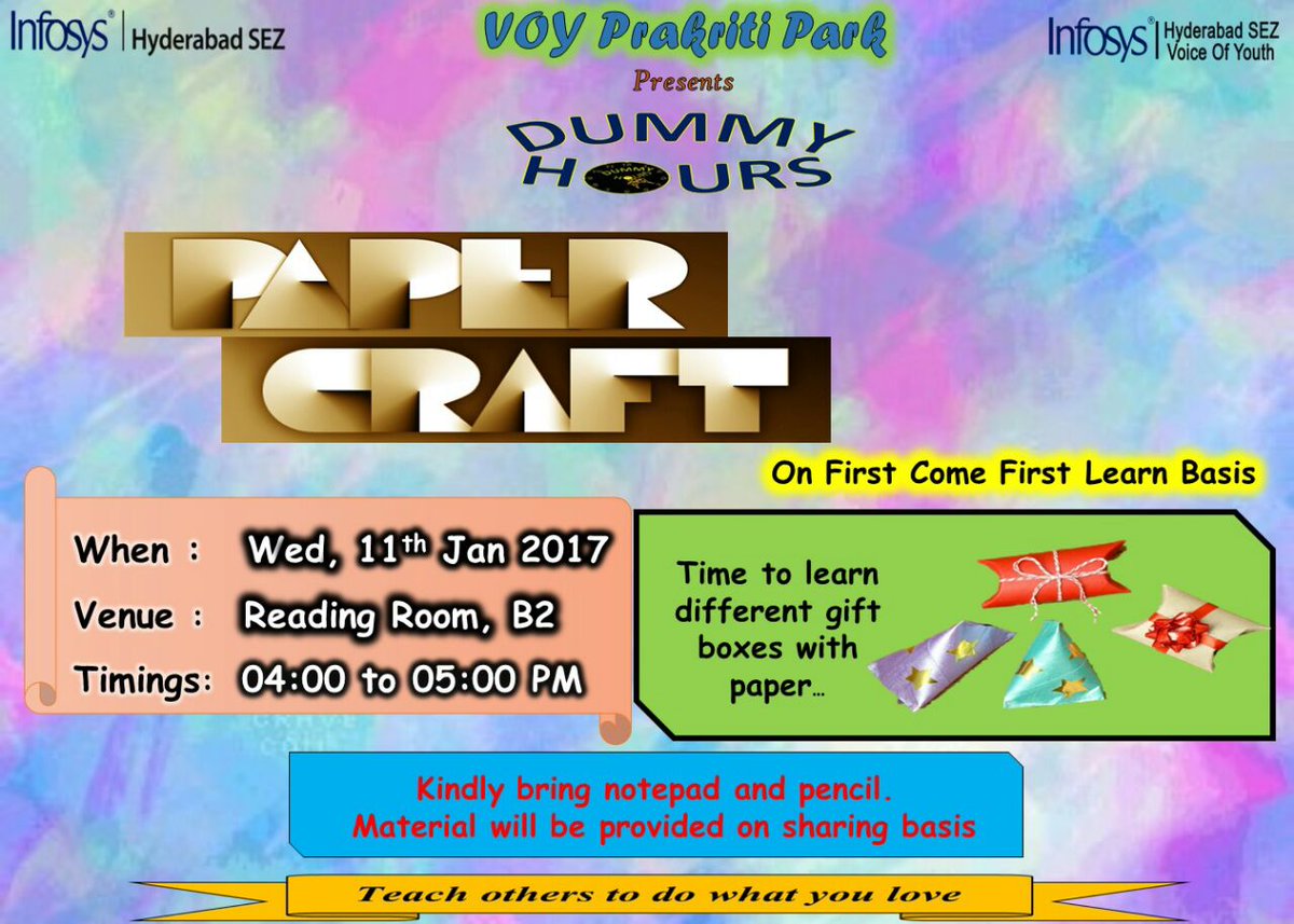 VOYPrakritiPark's tweet photo. Show your creativity #dummyhours # crafting at #SmartInfyHyd #HydSez #Voy https://t.co/QwbNttwJYe