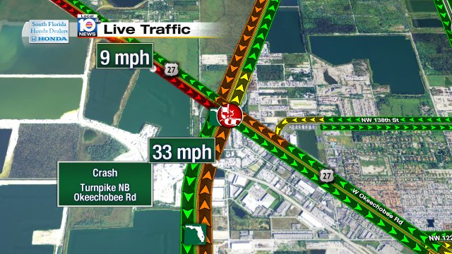 Crash on Turnpike NB at Okeechobee Rd AND crash on Okeechobee Rd SB at Turnpike! #traffic https://t.co/ACDUxiXFZG