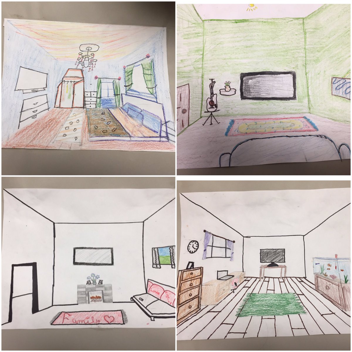 sjsmedford's tweet photo. 1 point perspective. Sixth grade used Van Gogh's bedroom as inspiration. I'm inspired. How about you? #art #sjsrocks #msbarrett https://t.co/AI6x7HAaZR
