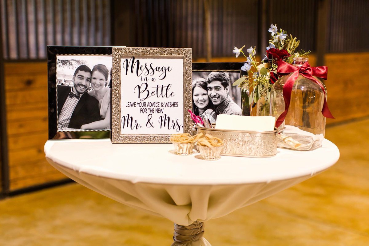 OconeeEvents's tweet photo. Such a fun and unique "guest book"! 
#simplybeautiful #photosondisplay #cocktailtables #messageinabottle https://t.co/CzHlXdaspY