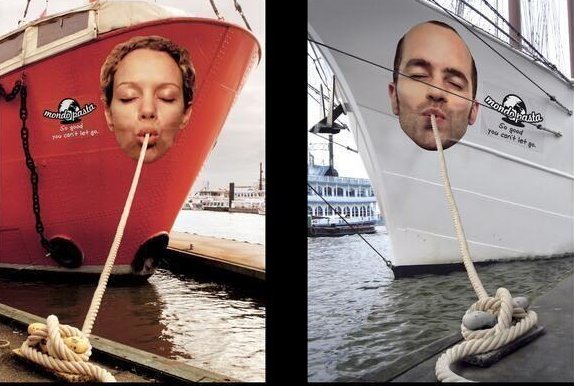HugePaperInc's tweet photo. Think outside the boat with vinyl substrates. These unique ads are for a pasta company. #retail #uniqueads #design #YesIsMore #advertising https://t.co/vpujt87O6Z