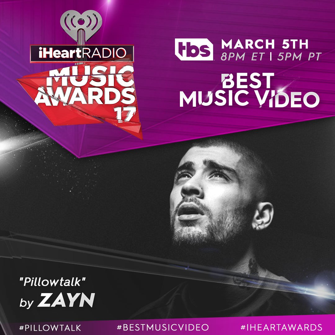 iHeartRadio's tweet photo. You can make @zaynmalik hold the #BestMusicVideo trophy close, tonight &amp; always if you help him win at #iHeartAwards. Vote #Pillowtalk! RT https://t.co/VwBu6cieul