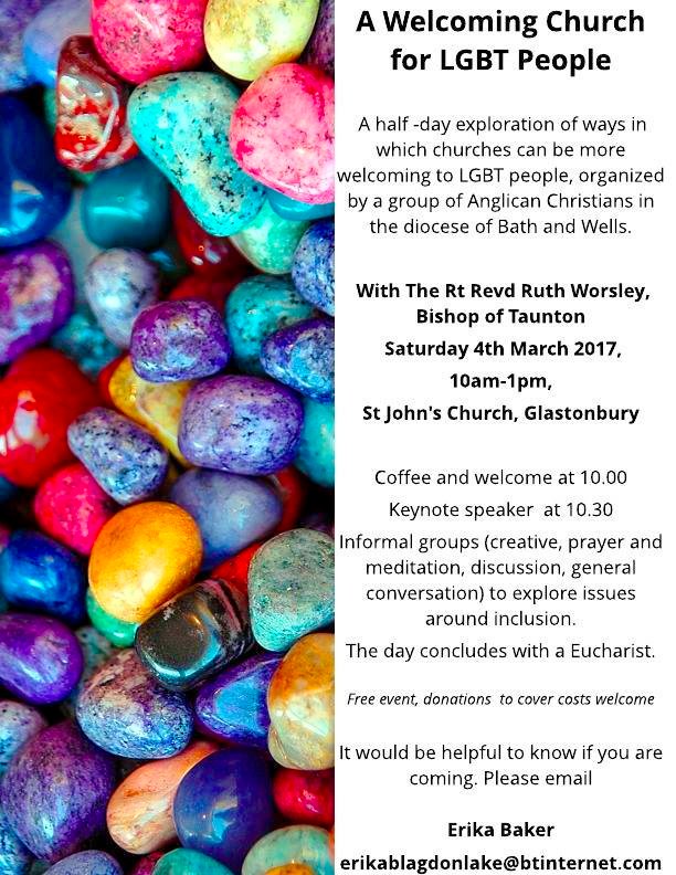 AmazingLove_DLT's tweet photo. #SaveTheDate Sat 4 Mar: your chance to meet @Tauntonbish to explore ways churches can be more #LGBT welcoming @changingatt @inclusivechurch https://t.co/GMq3EjtwIQ
