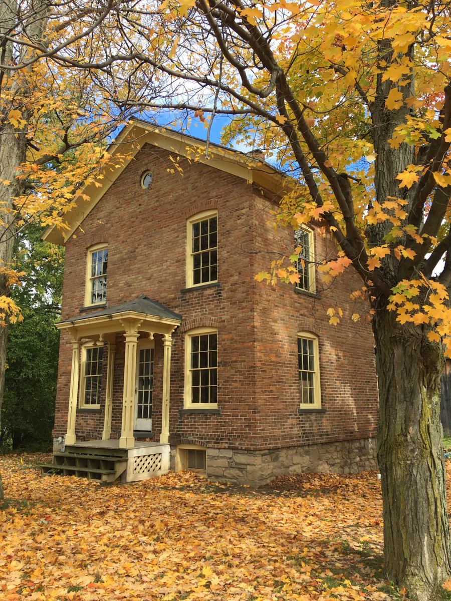 Brick house with fall leaves