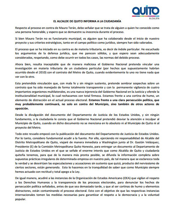 MauricioRodasEC's tweet photo. También acudiré a @OEA_oficial para denunciar persecución política y cortina de humo que está contaminado el proceso electoral #DenunciaOEA https://t.co/OwcVdoe32r