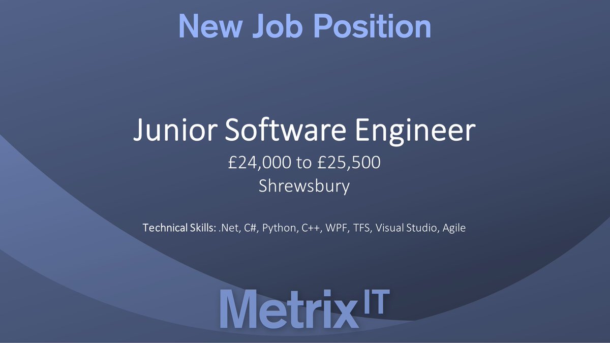 Metrix_IT's tweet image. New position available in Shrewsbury, £25,500, tweet for more info :)
#SoftwareDeveloper #GraduateDeveloper #ShrewsburyJobs #ShrewsburyJob